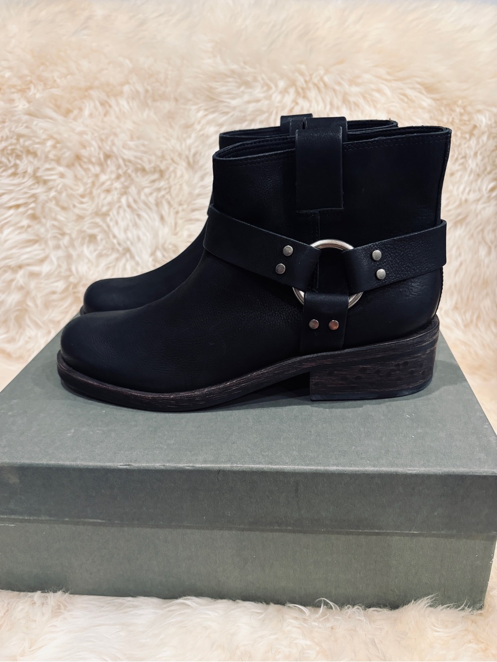 NWT Zadig & Voltaire Black Leather Ankle Boot with Buckle Strap